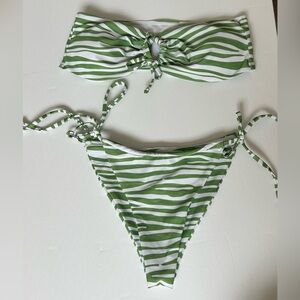 SHEIN Green and White Striped Tie Bikini Set